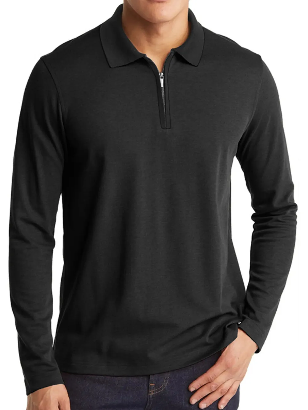 Men's Classic Long Sleeve Contrast Collar Polo Shirt