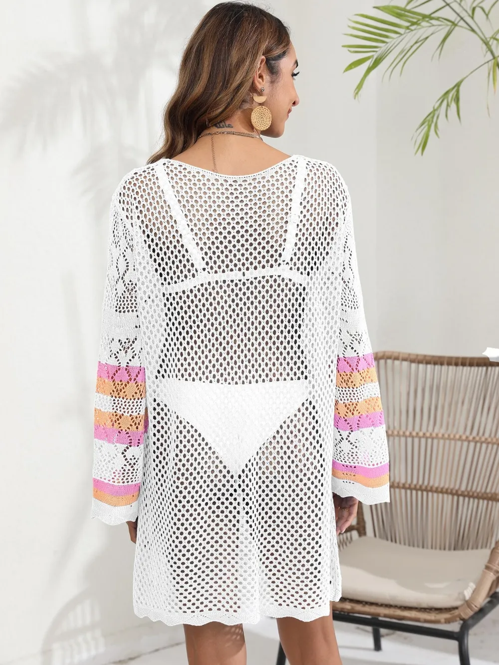 Openwork Contrast Long Sleeve Cover-Up, image 18