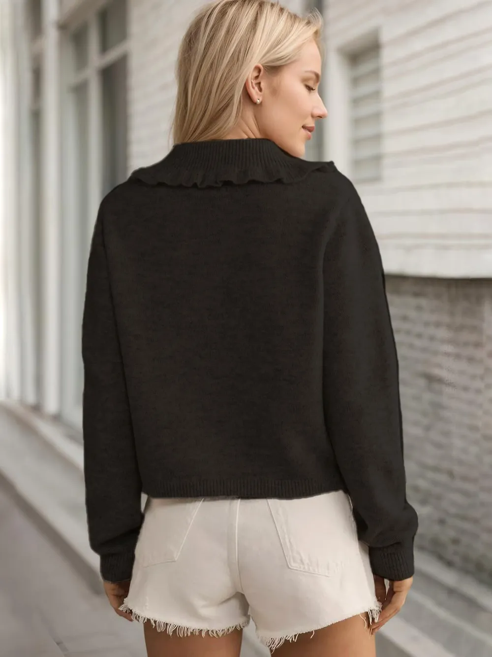 Button Up Long Sleeve Cardigan with Peter Pan Collar, image 5