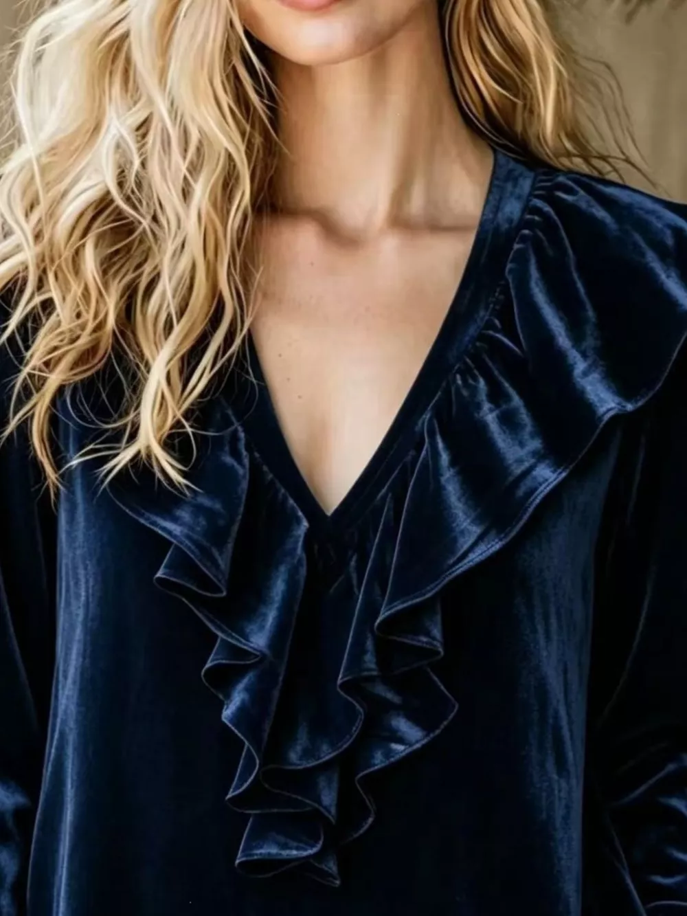 Full Size Velvet Ruffle V-Neck Blouse Plus Size, image 20