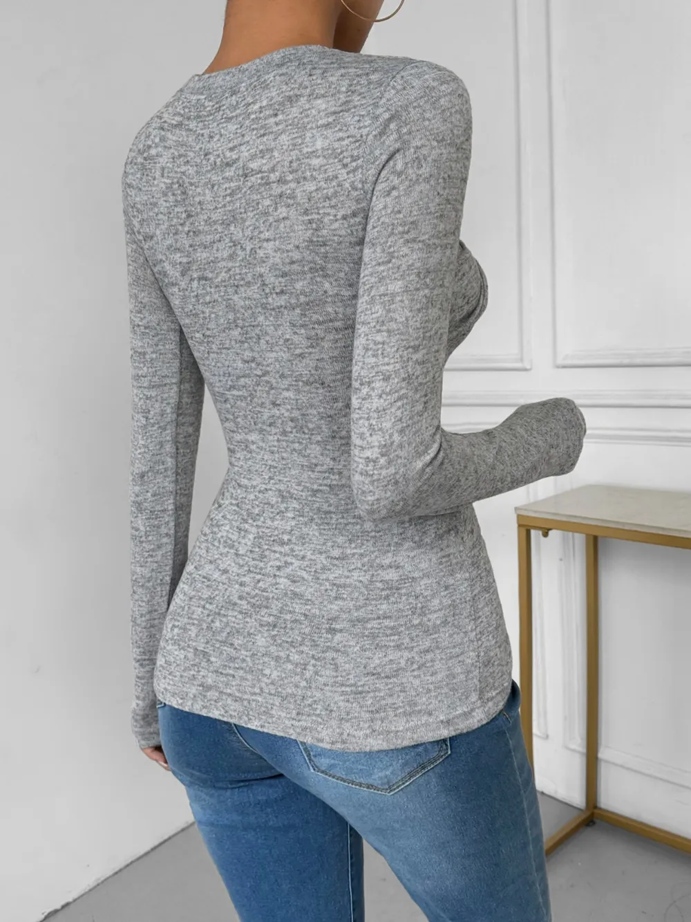 Twisted Round Neck Long Sleeve T-Shirt, image 3