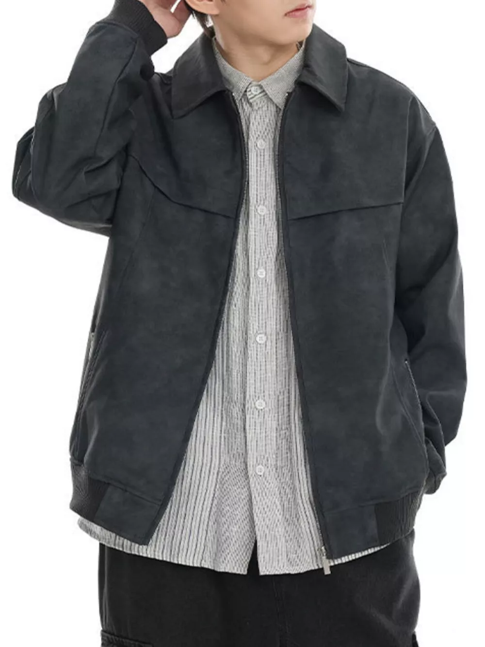 Men's Plus Size Zip Up Drop Shoulder Jacket, image 6