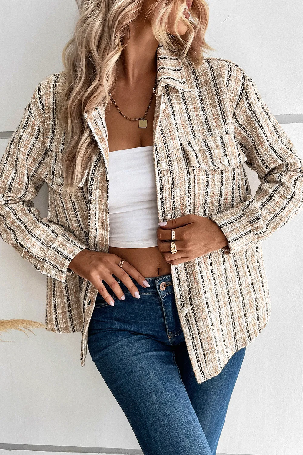 Pocketed Button Up Collared Neck Jacket, image 4