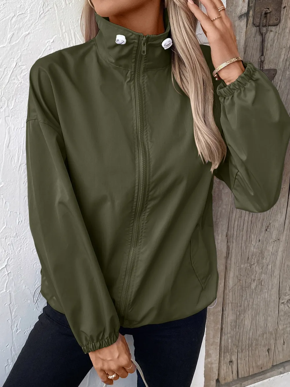 Pocketed Zip Up Long Sleeve Jacket, image 11