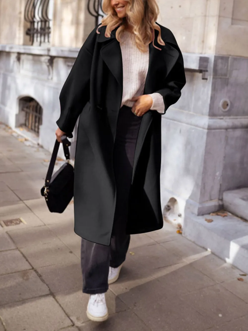 Pocketed Collared Neck Long Sleeve Coat, image 5