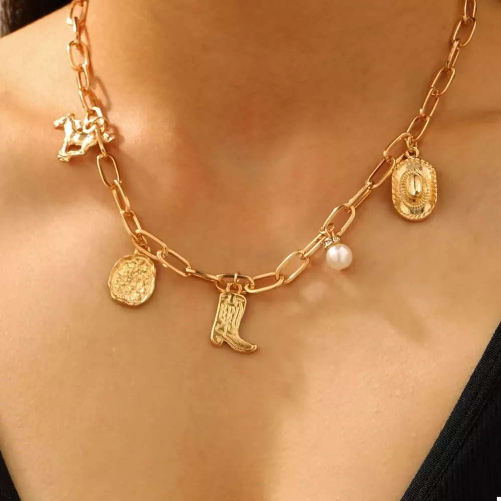 18K Gold-Plated Charm Necklace and Bracelet Jewelry Set, image 11