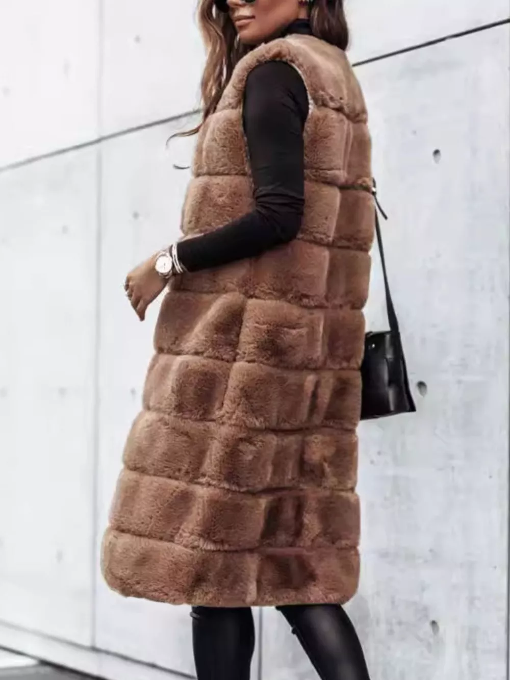 Faux Fur Longline Vest Coat, image 2