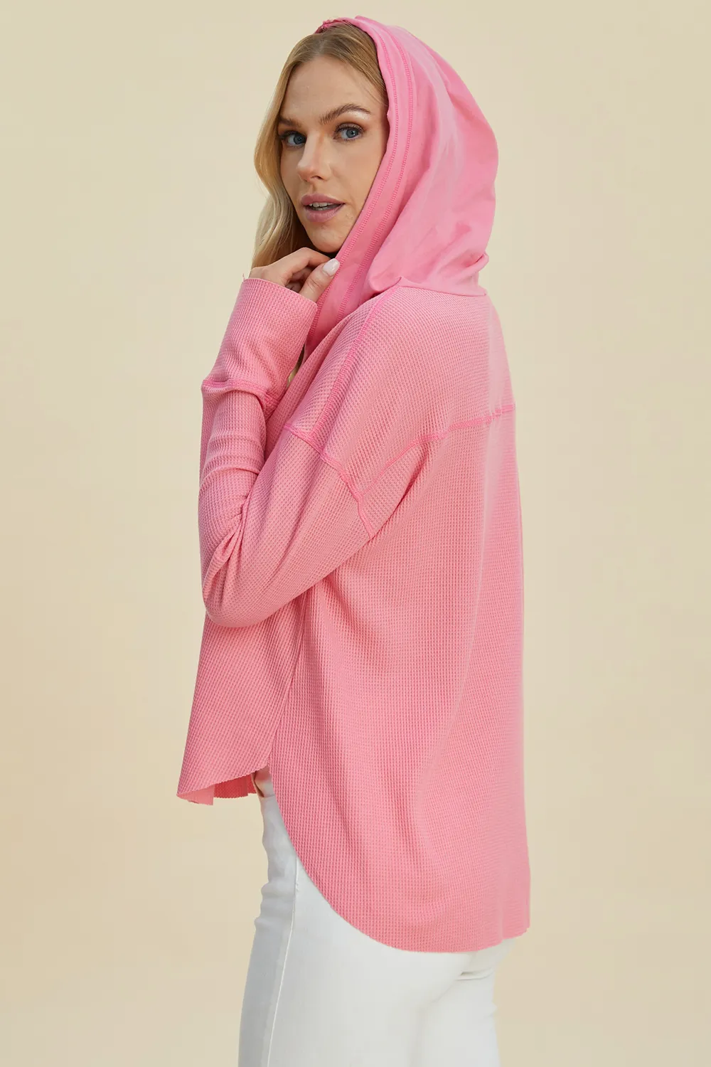 Full Size High-Low Dropped Shoulder Long Sleeve Hoodie, image 10