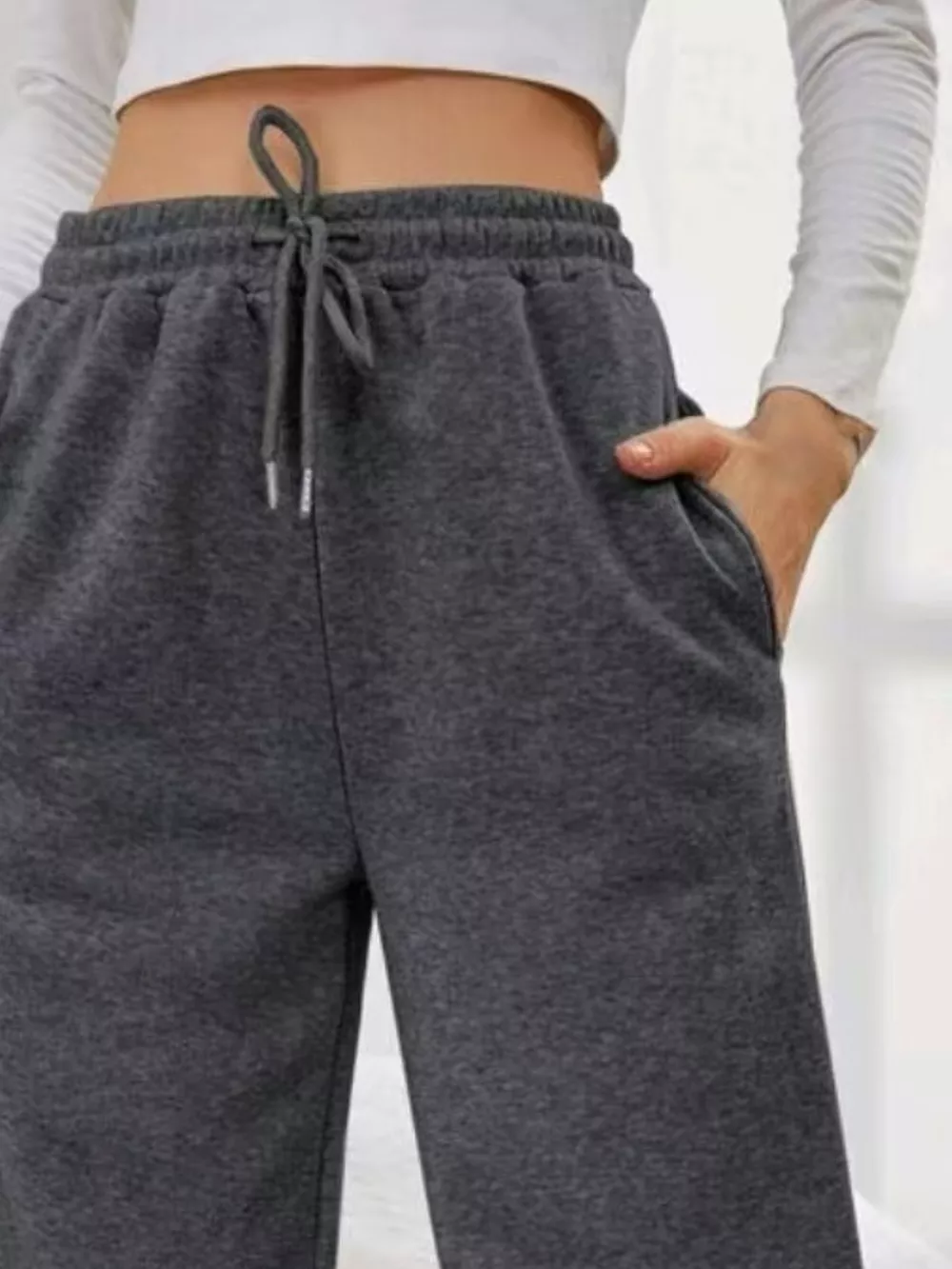 Relaxed Fit Drawstring Waist Solid Pants, image 8