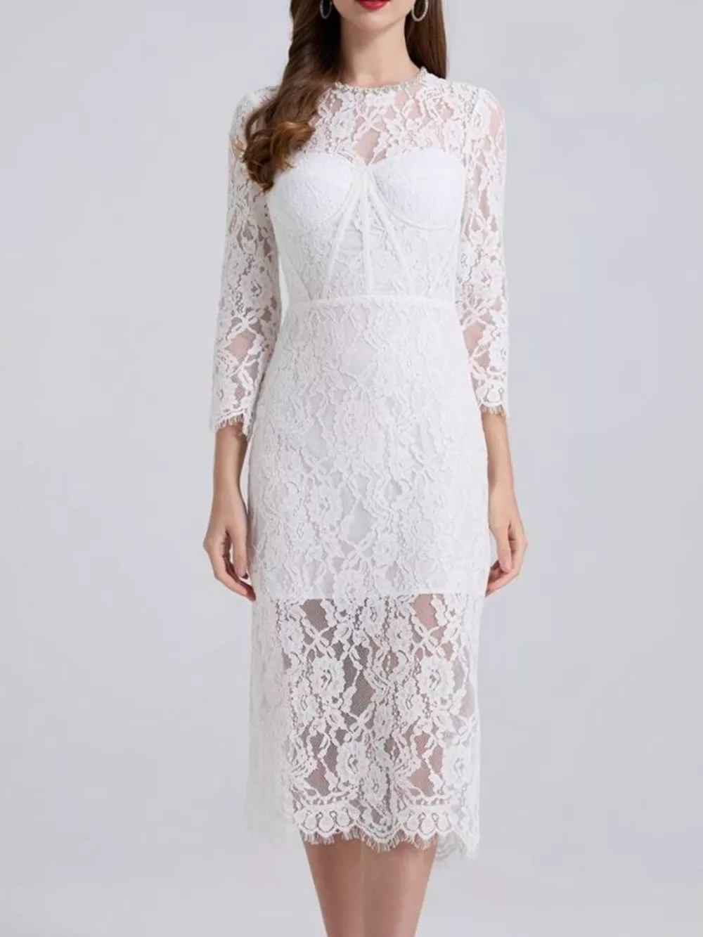 Lace Long Sleeve Midi Dress, image 23