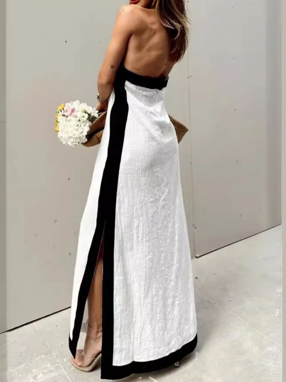 Contrast Halter Sleeveless Maxi Dress, image 10