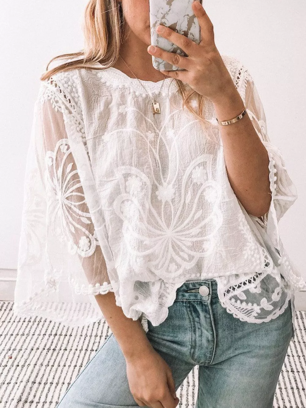 Lace Sheer Sleeve Blouse, image 7