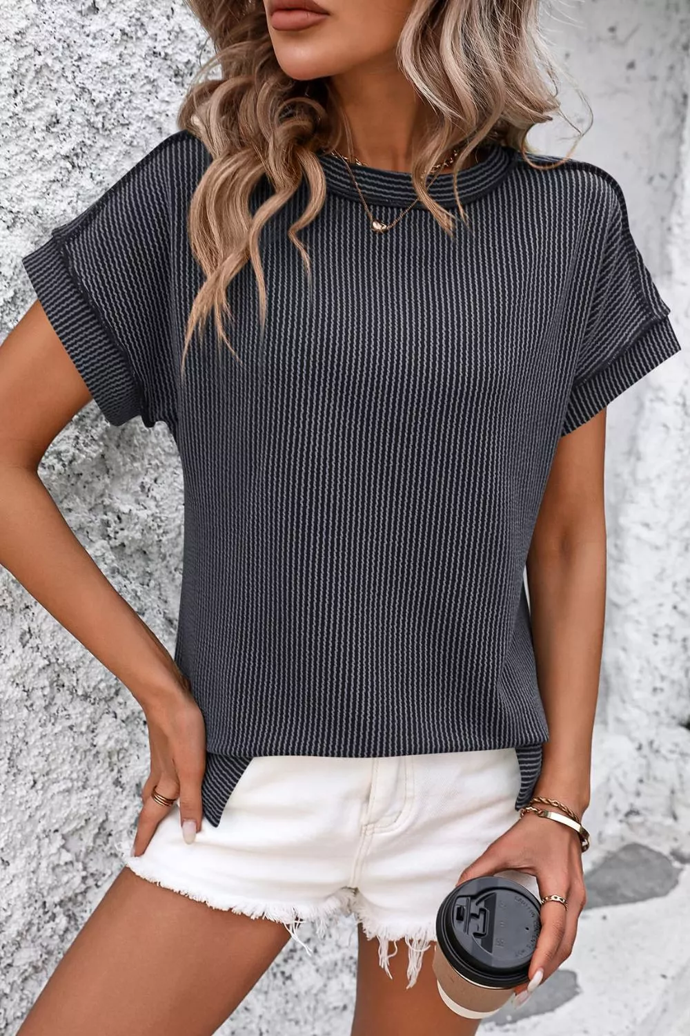 Striped Round Neck Short Sleeve T-Shirt, image 23