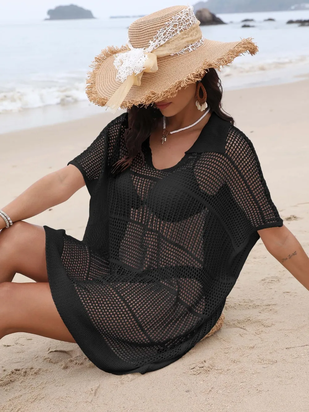 Hollow Out Collared Neck Cover-Up, image 9