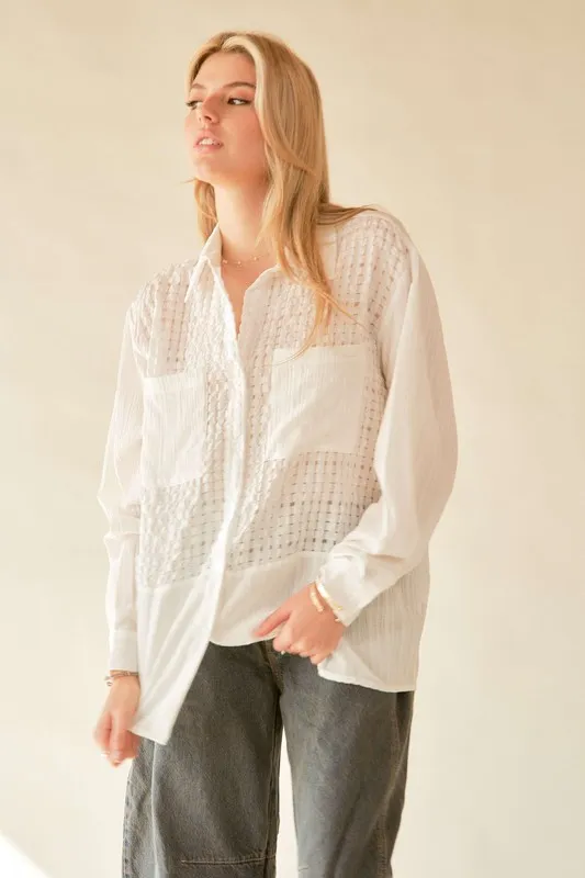 Crinkled Jacquard Button Down Shirt, image 4