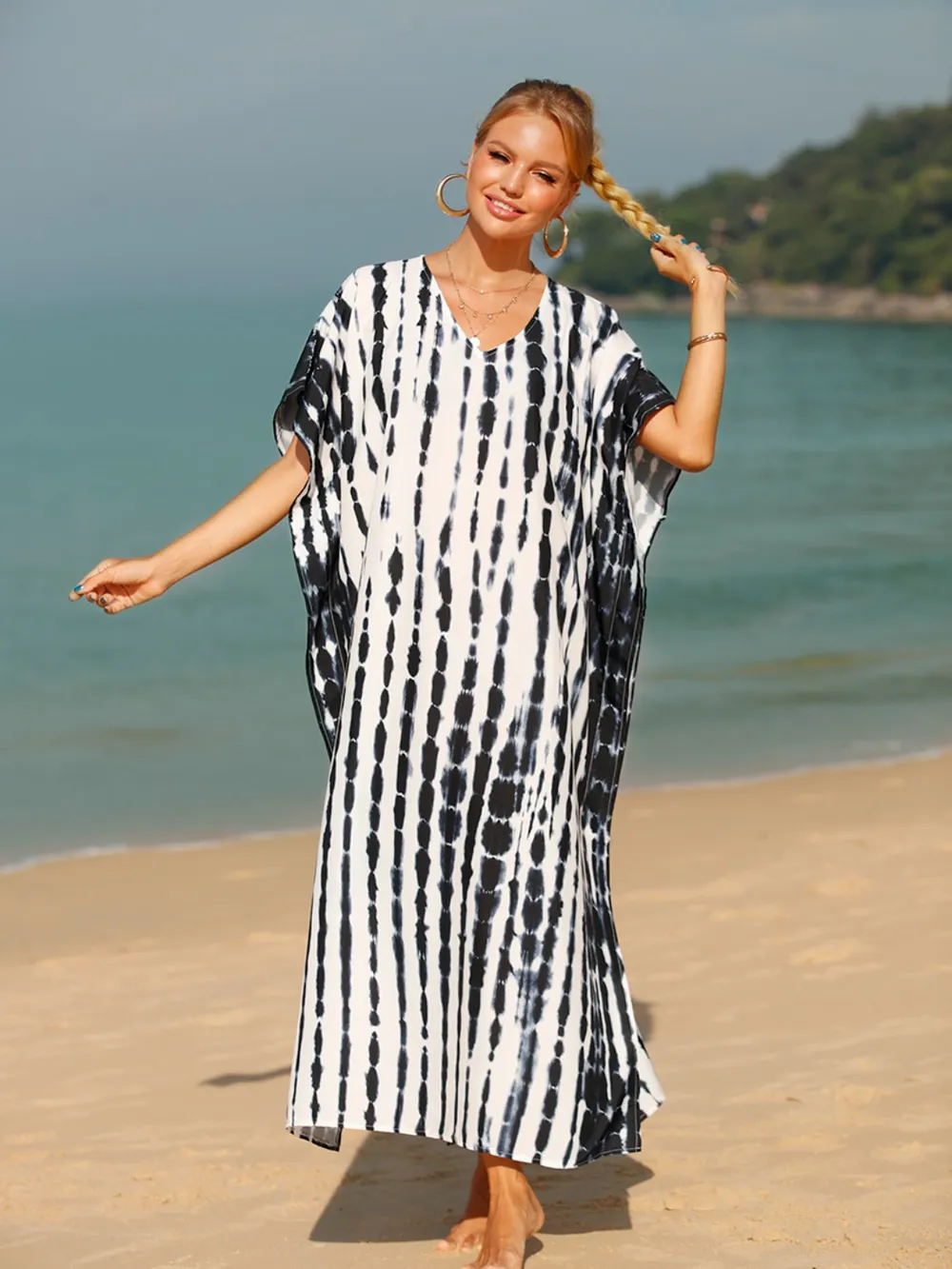 Tie-Dye V-Neck Half Sleeve Cover-Up, image 6