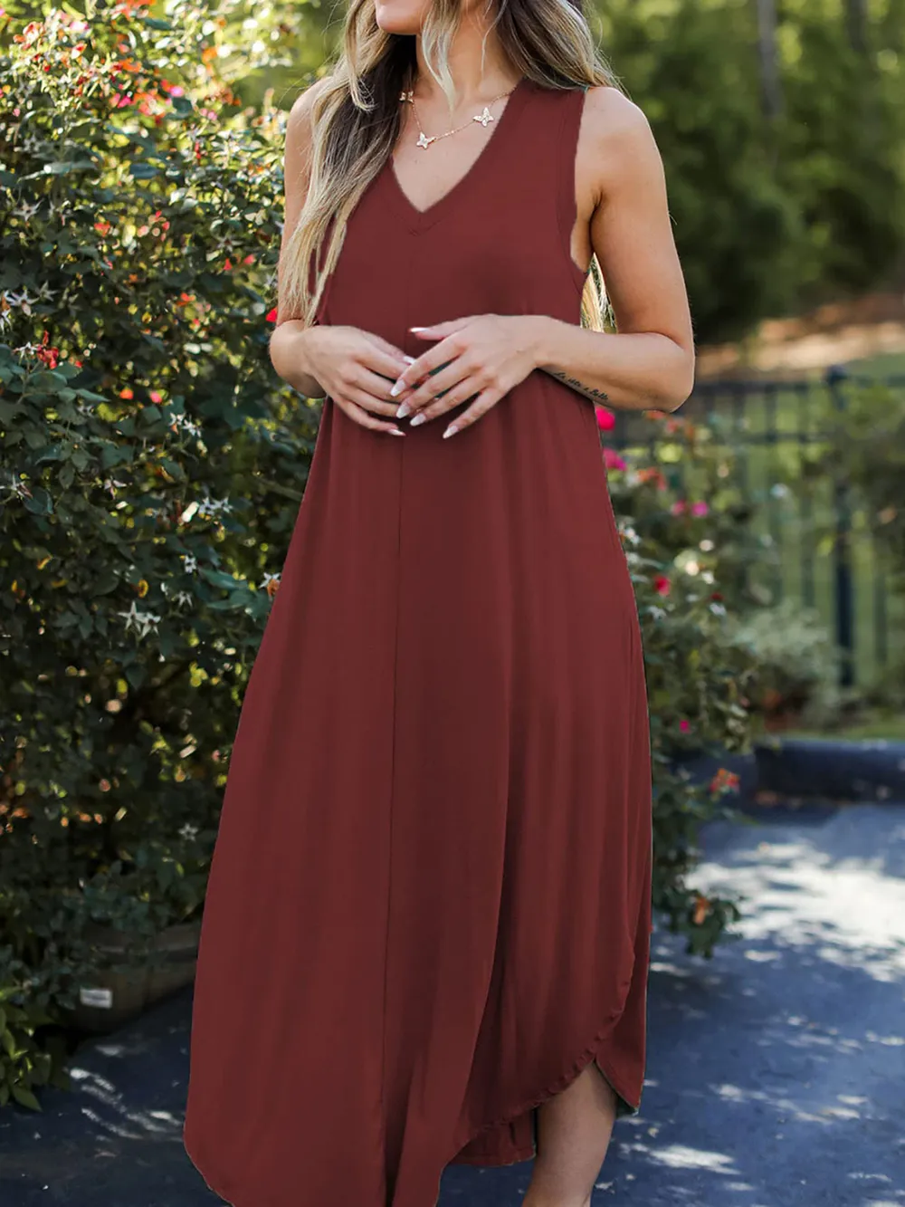 Full Size V-Neck Midi Tank Dress, image 12