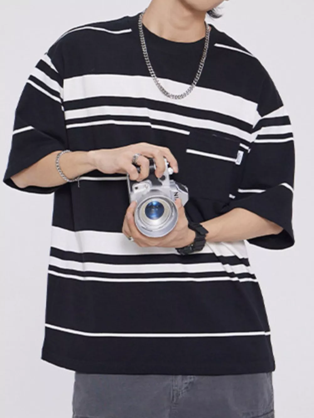 Men's Plus Size Striped Half Sleeve T-Shirt, image 3