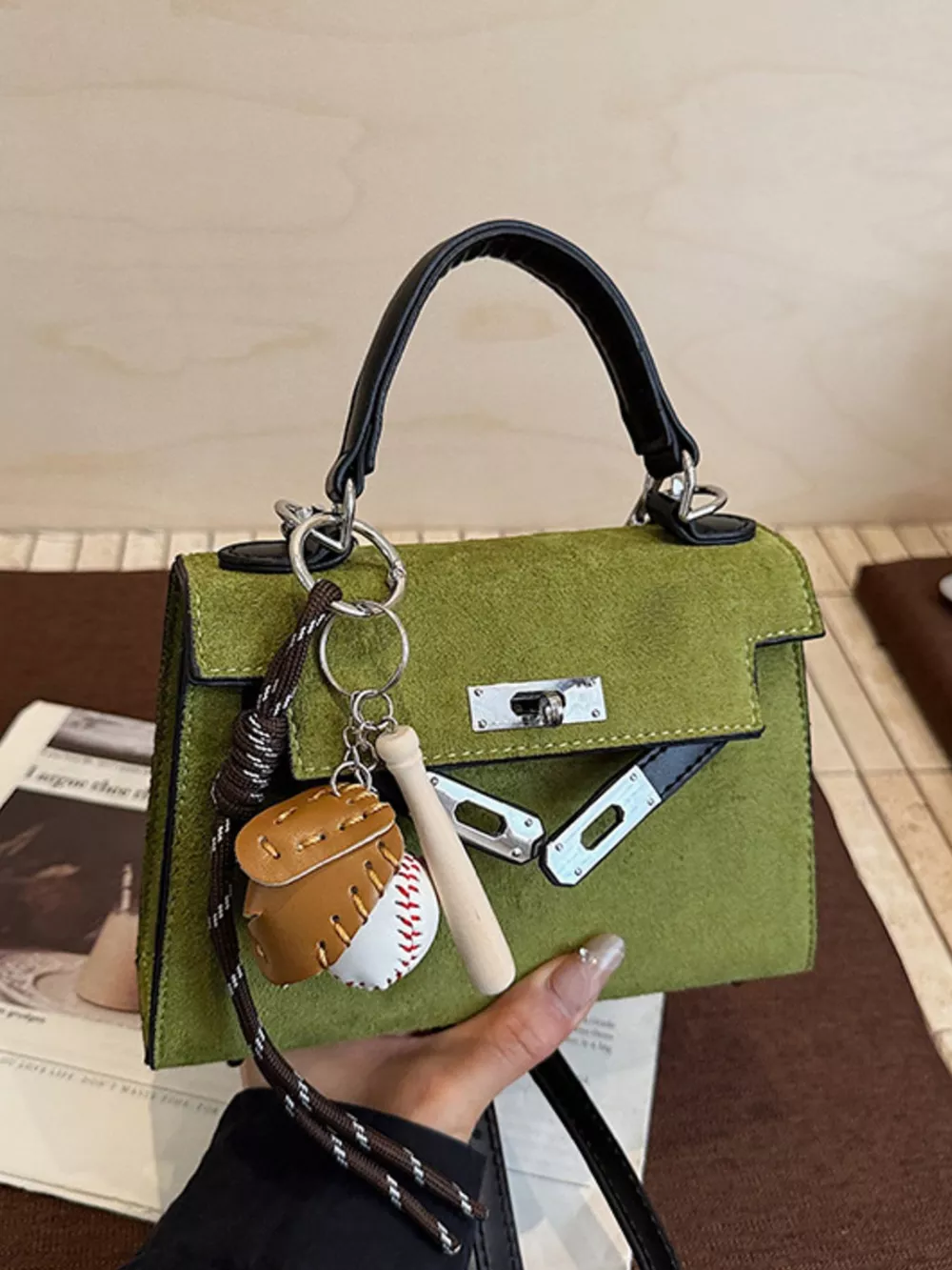 Crossbody Bag with Baseball Charm, image 2