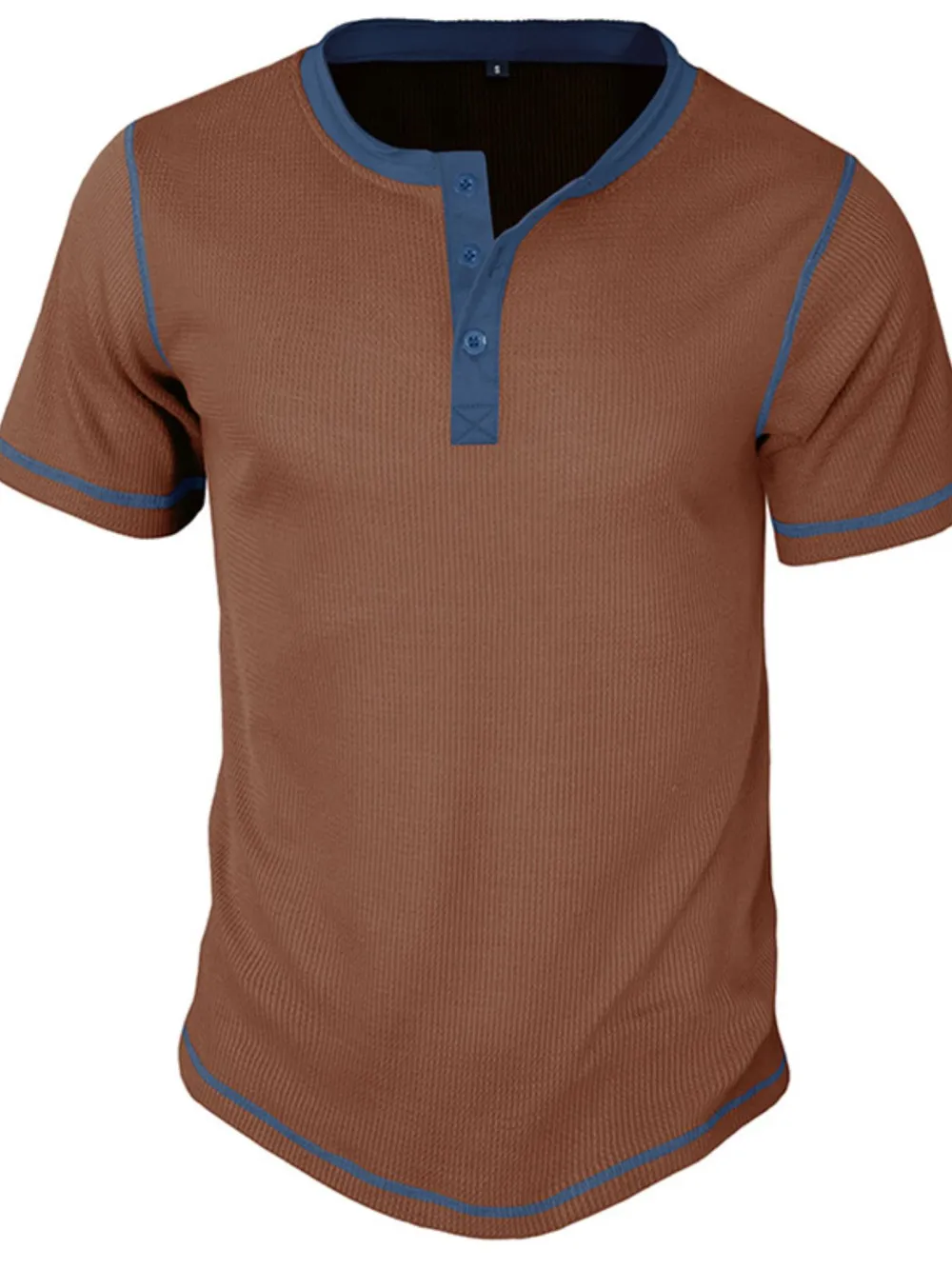 Men's Full Size Contrast Stitch Henley Polo Shirt Plus Size, image 12