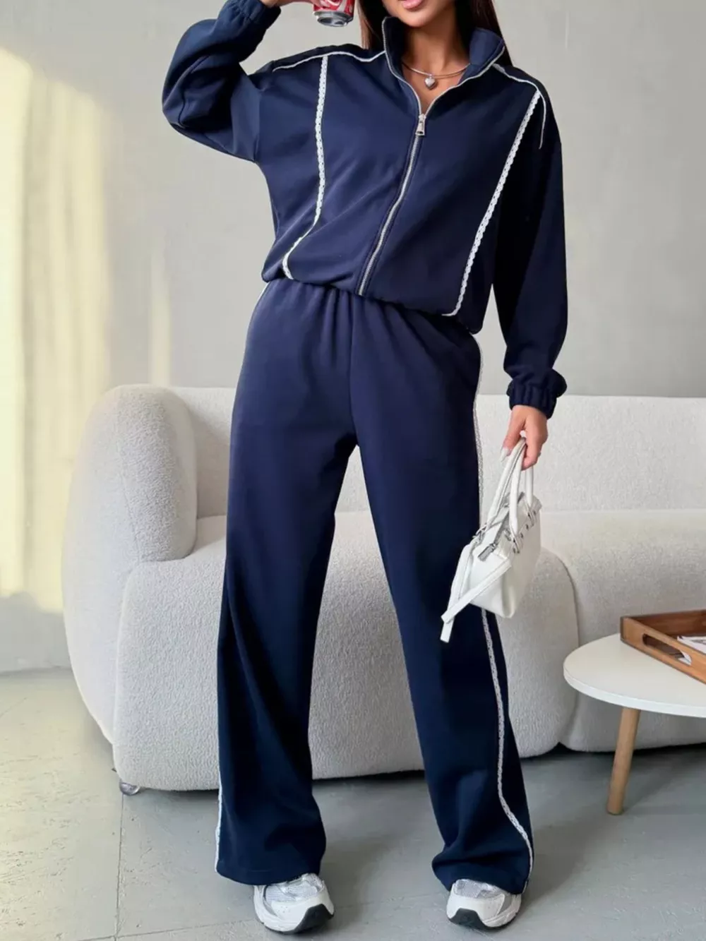 Zip-Up Jacket and Wide-Leg Pants Set, image 9