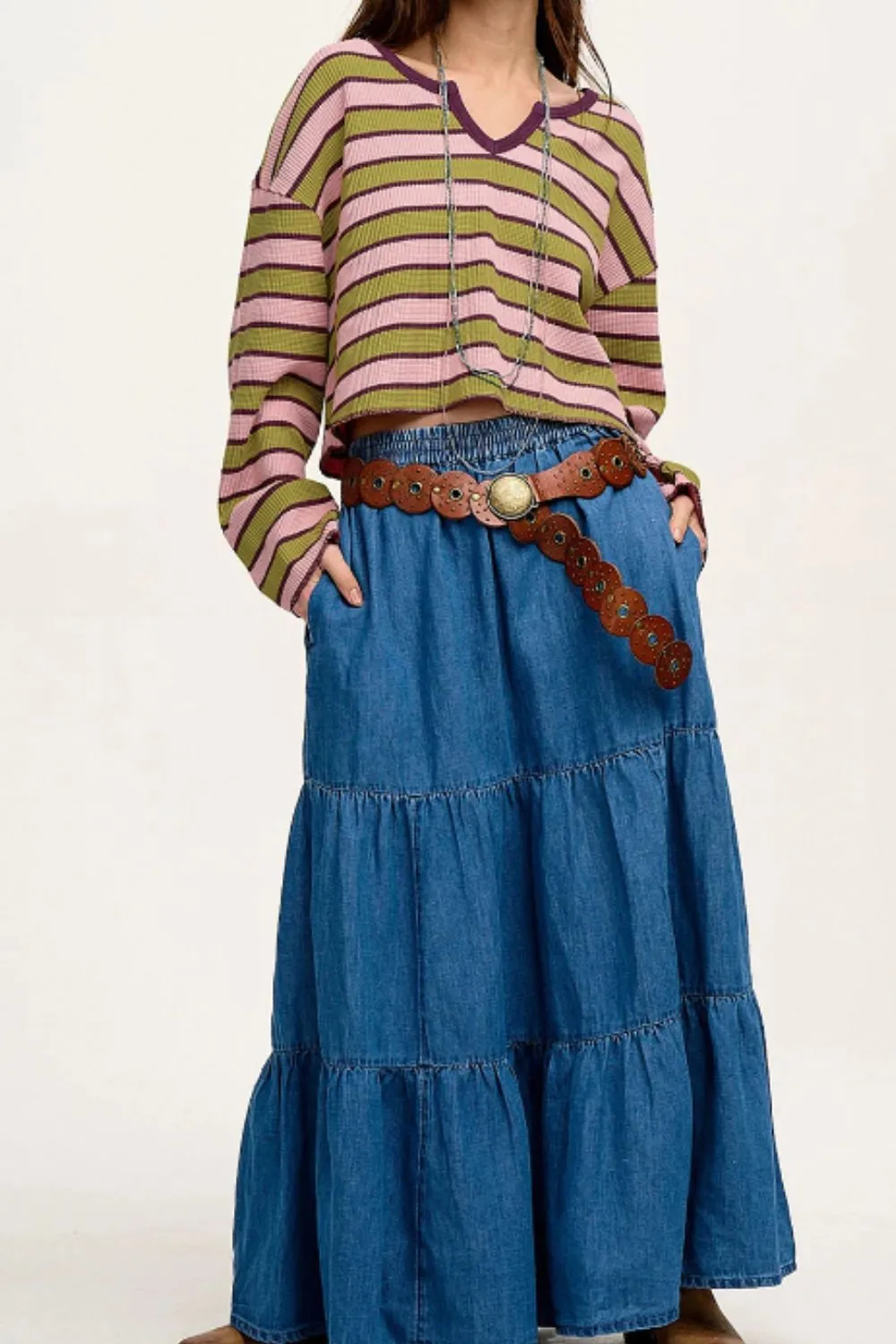 Striped Notched Long Sleeve T-Shirt, image 8