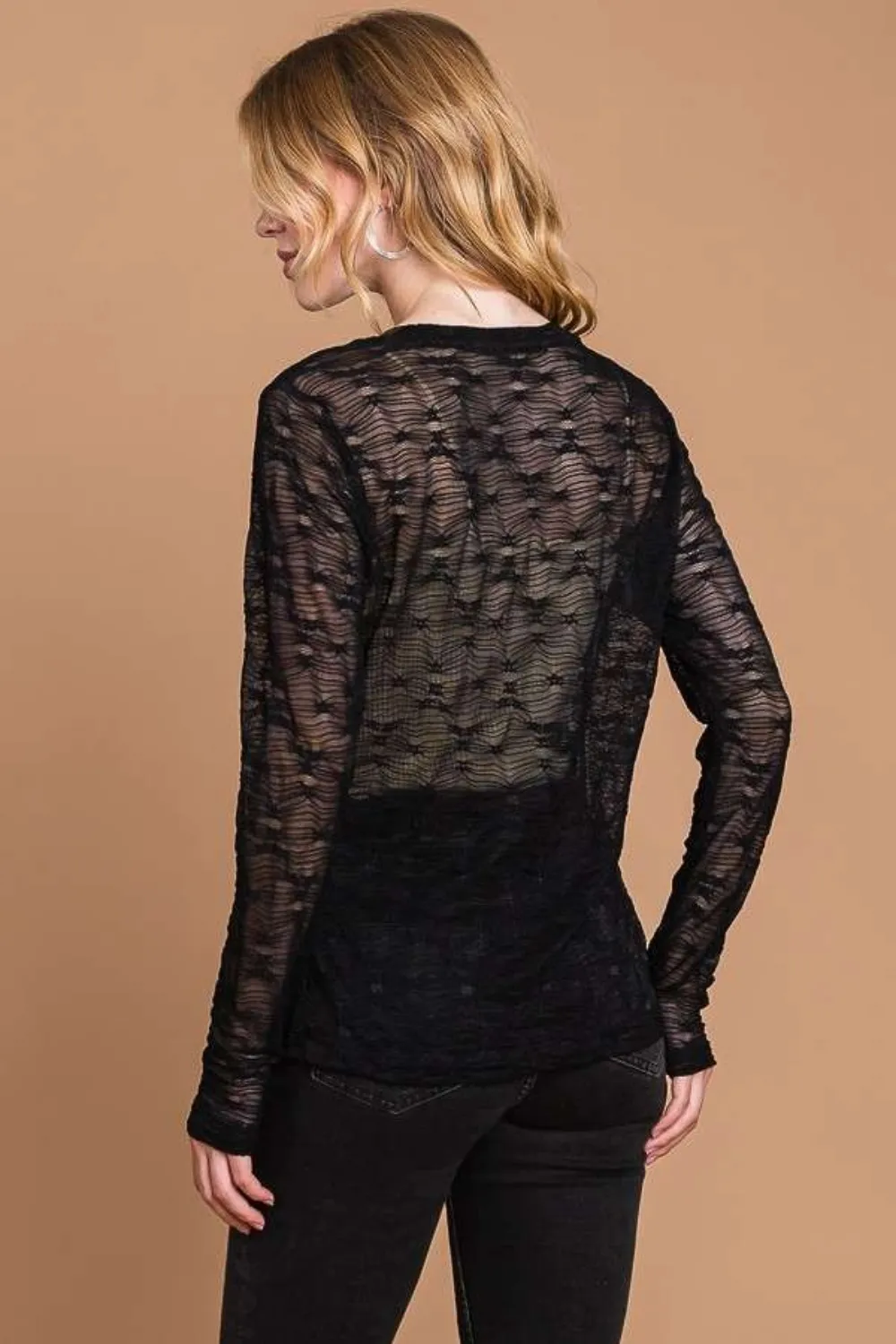 Full Size Round Neck Mesh Perspective Top, image 2