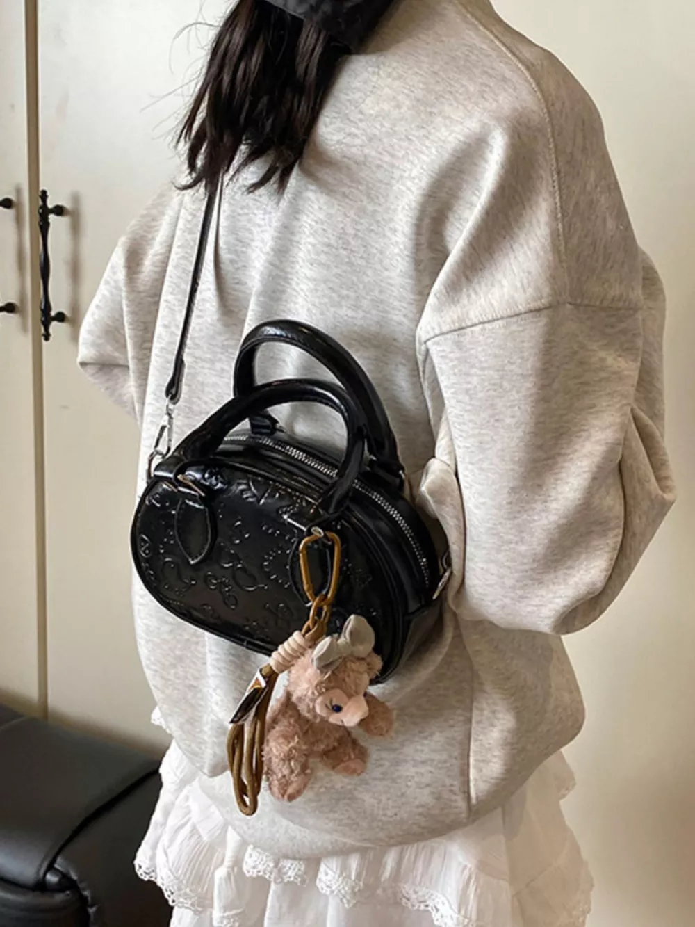 Embossed Pattern Top Handle Crossbody Bag, image 3