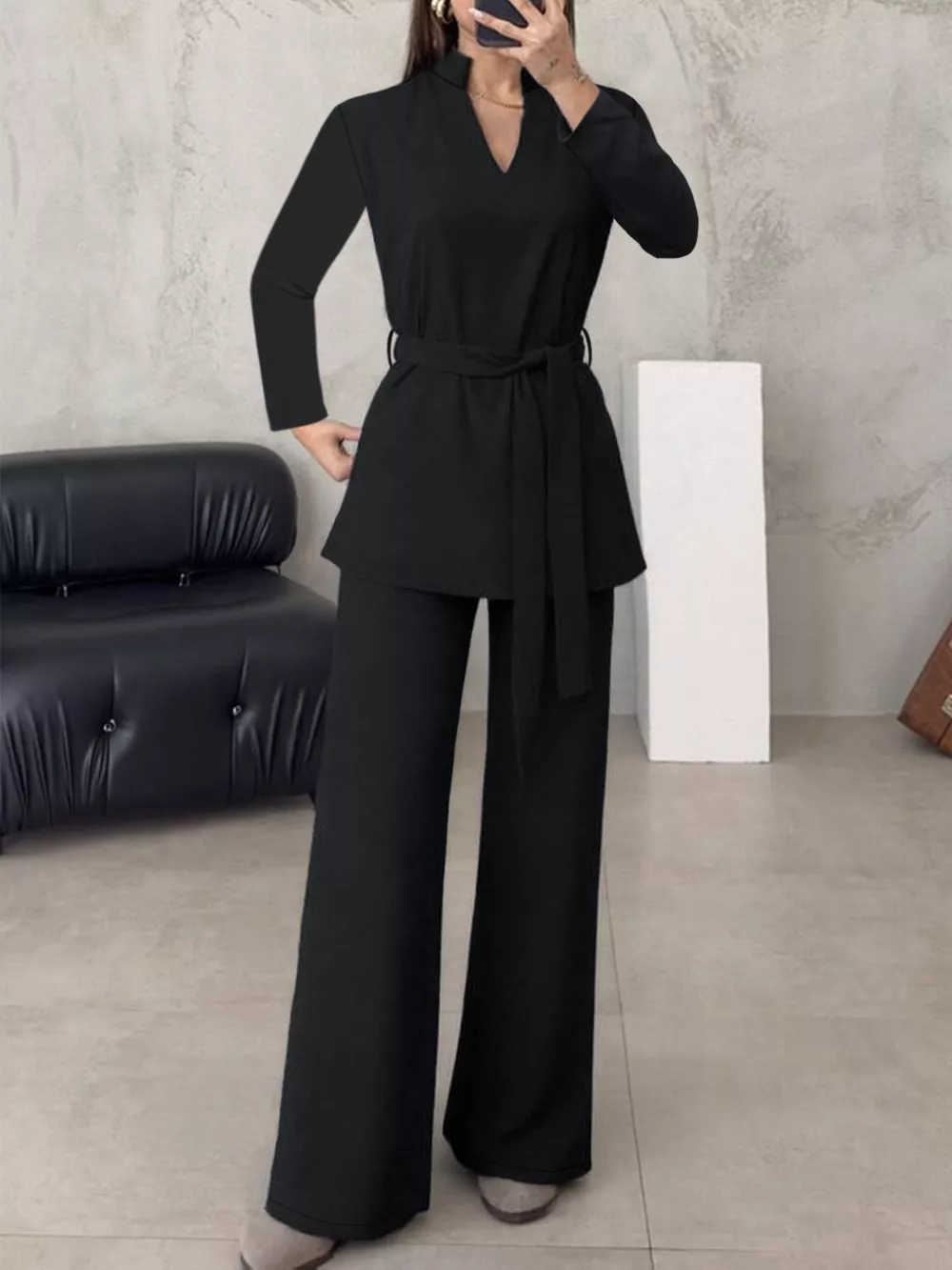 Tie-Waist Long Sleeve Top and Pants Set, image 10