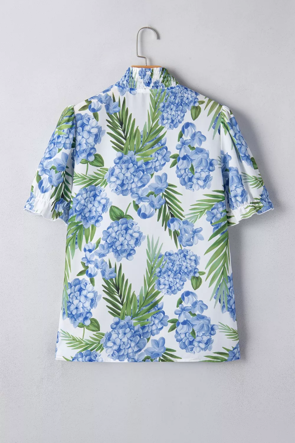 Palm Floral Print Striped Patchwork V Neck Short Sleeve Blouse, image 6