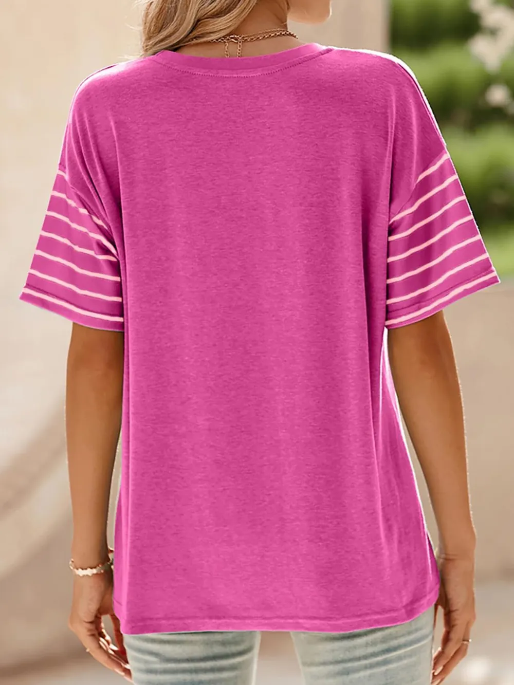 Color Block Striped Sleeve Casual T-Shirt, image 16