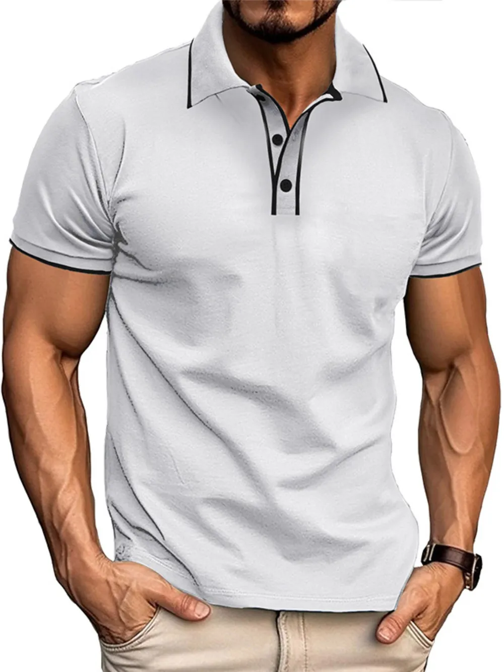 Men's Slim Fit Polo Shirt with Contrast Trim, image 8