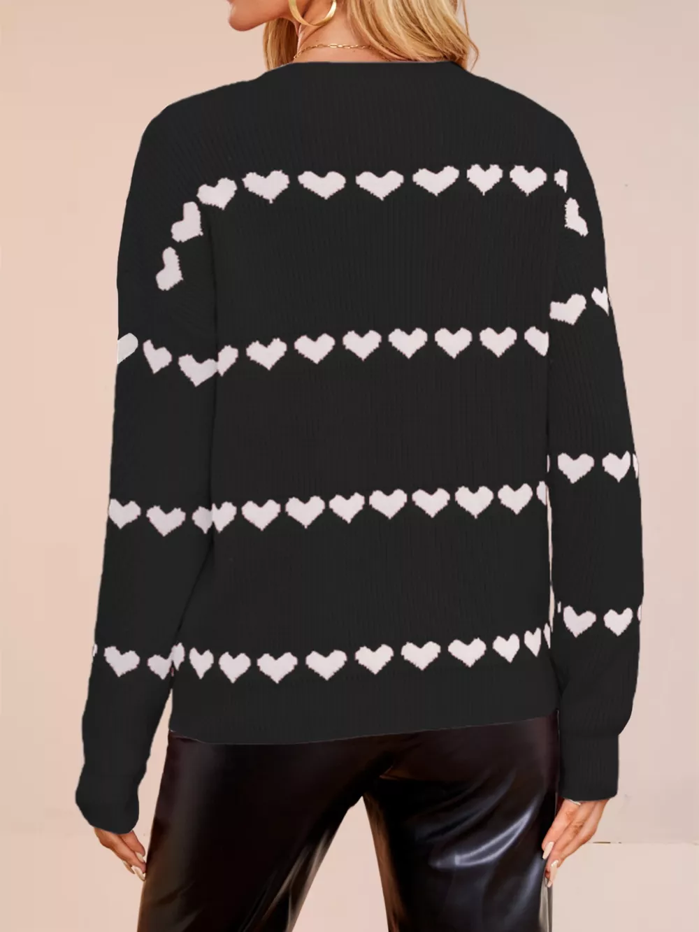 Heart Pattern Dropped Shoulder Sweater, image 16