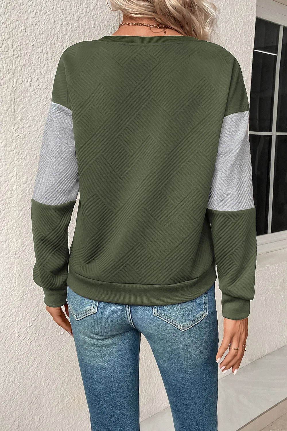 Textured Color Block Round Neck Sweatshirt, image 23