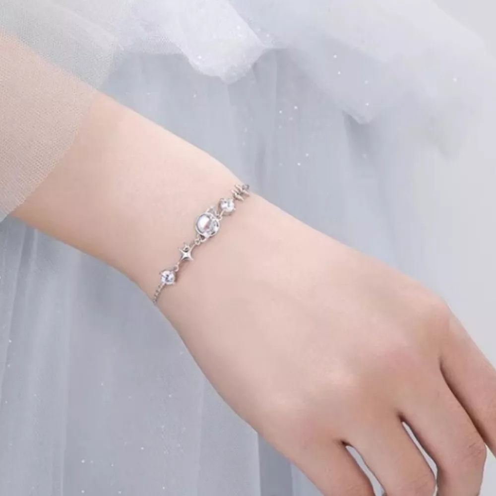 925 Sterling Silver Zircon Star Adjustable Bracelet, image 5
