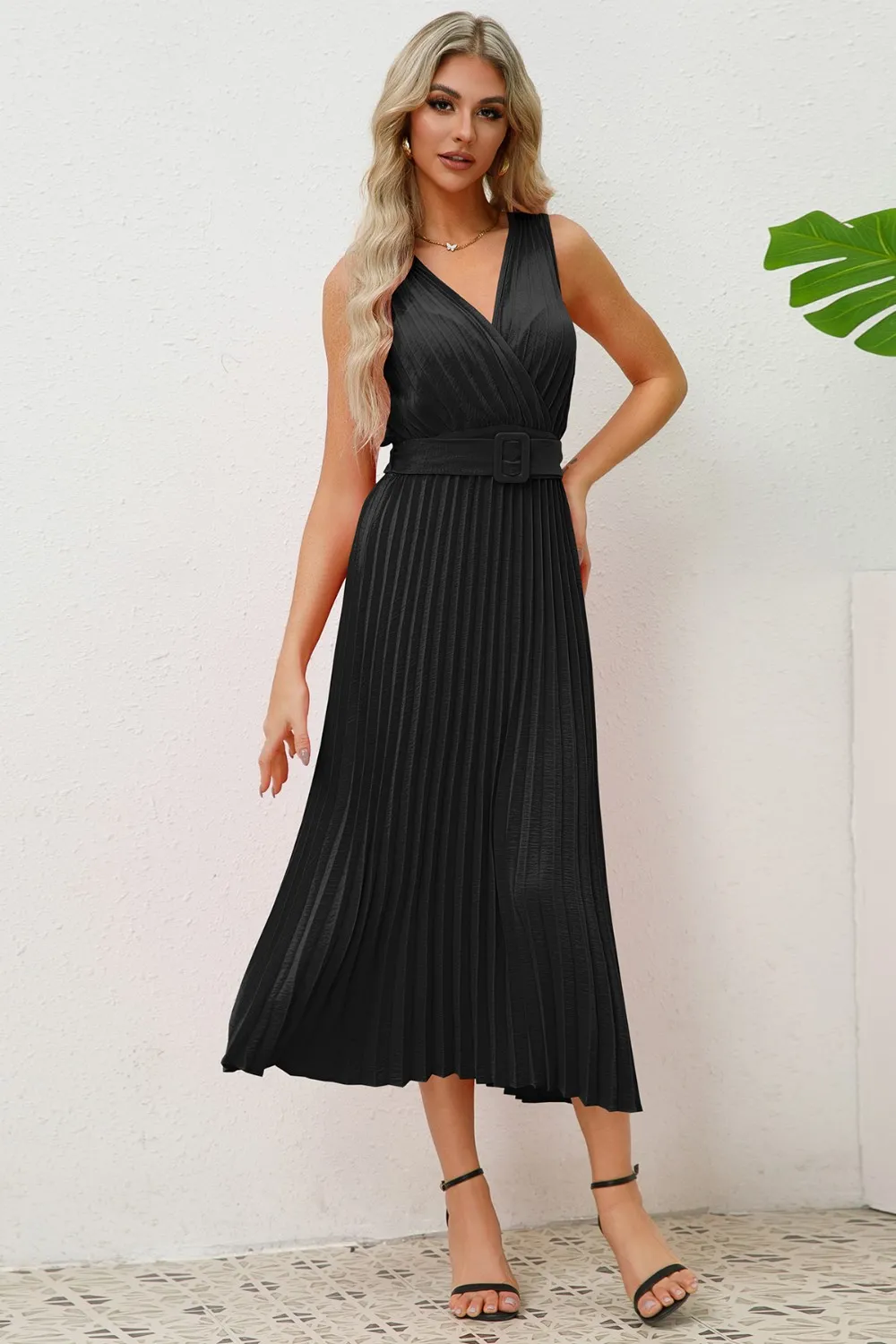 Surplice Sleeveless Midi Pleated Dress, image 6