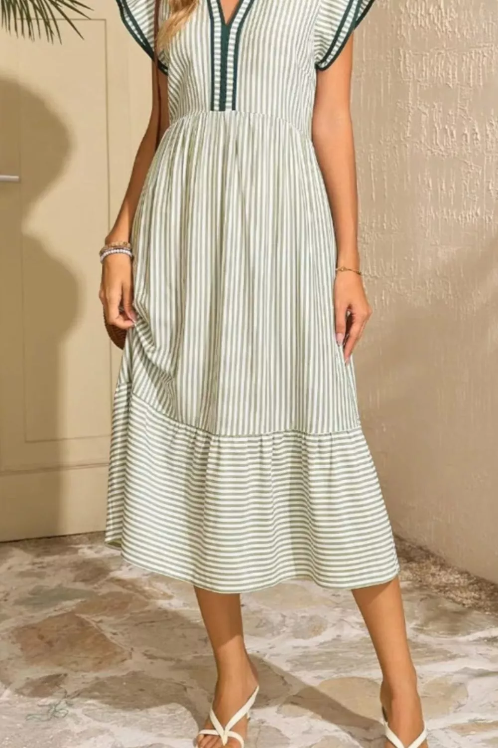 Striped Ruffle Sleeve Midi Dress, image 7