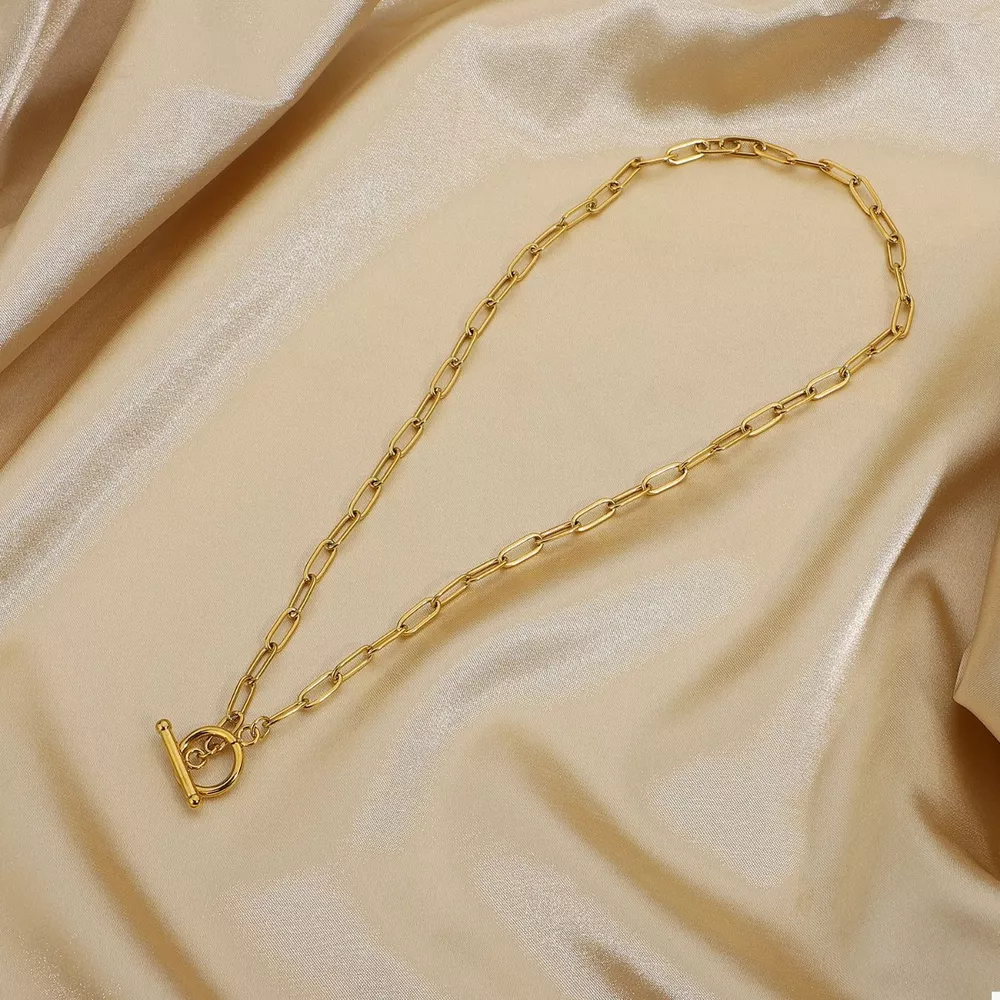 18K Gold-Plated Chain Link Toggle Clasp Necklace, image 2