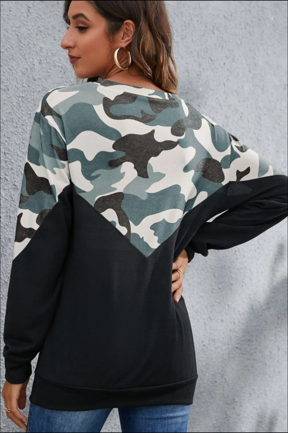 Camouflage Round Neck Long Sleeve Sweatshirt, image 5