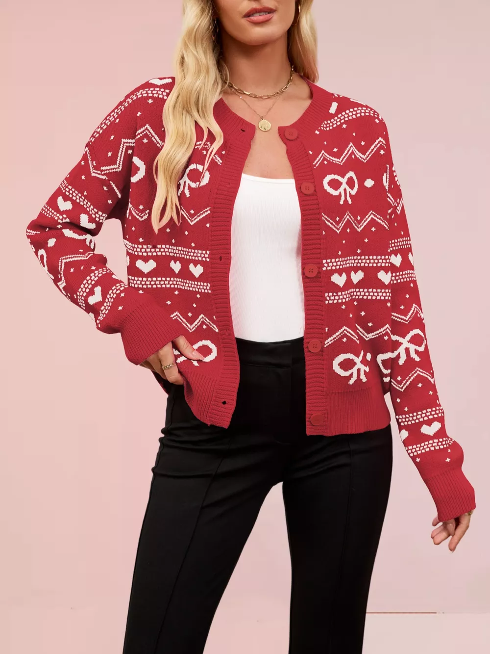 Bowknot Pattern Knit Cardigan, image 14