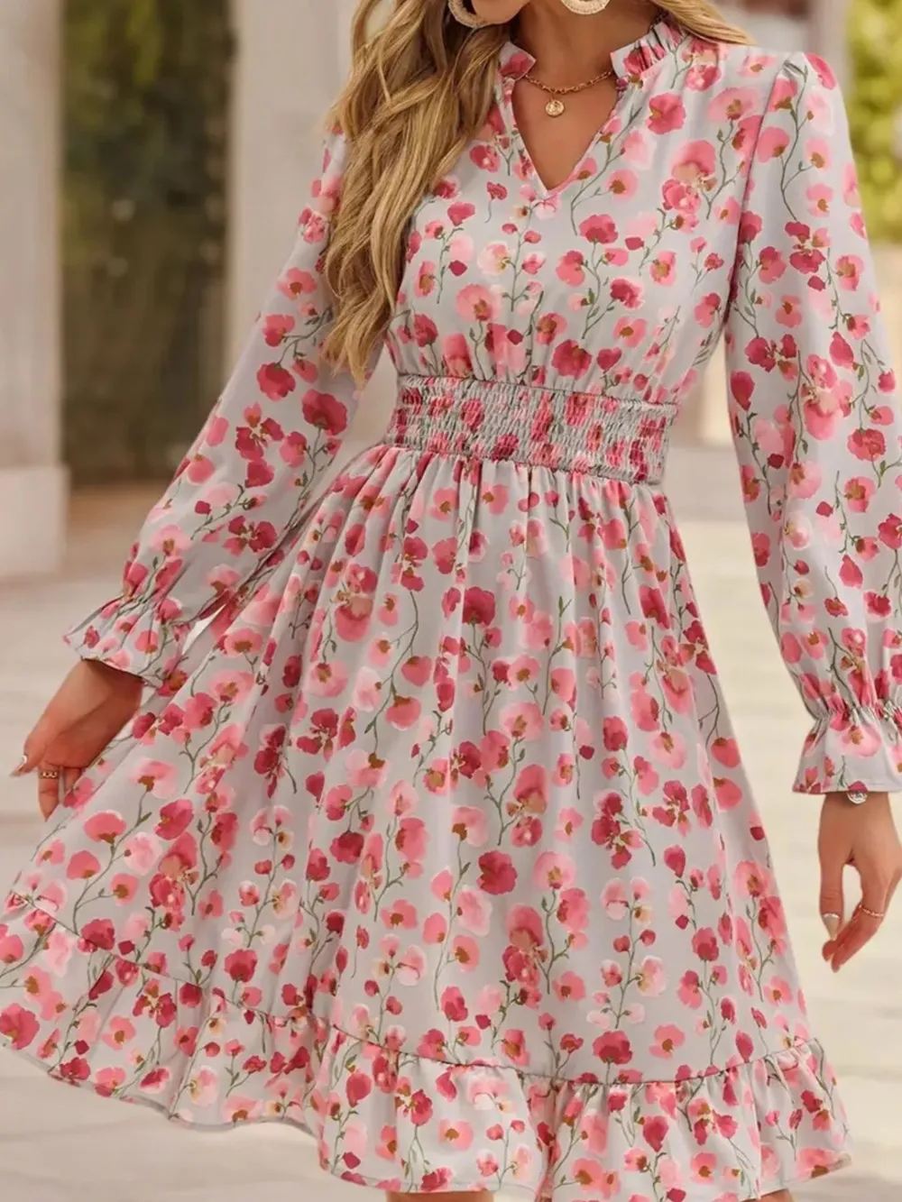 Floral Print Flounce Sleeve Ruffle Hem Dress, image 20