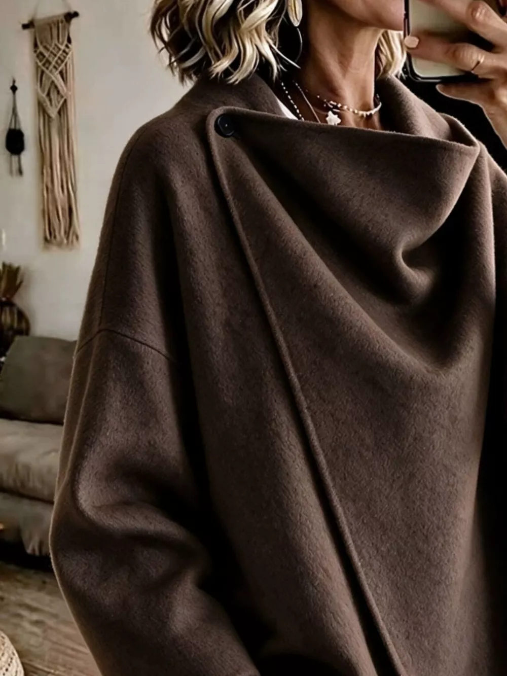 Full Size Asymmetric Button-Up Cape Outerwear Plus Size, image 16