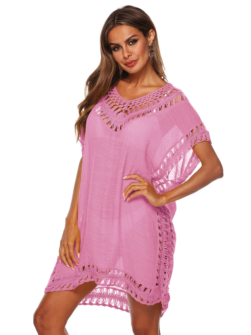 Bohemian Crochet Trim Beach Cover Up Dress, image 18