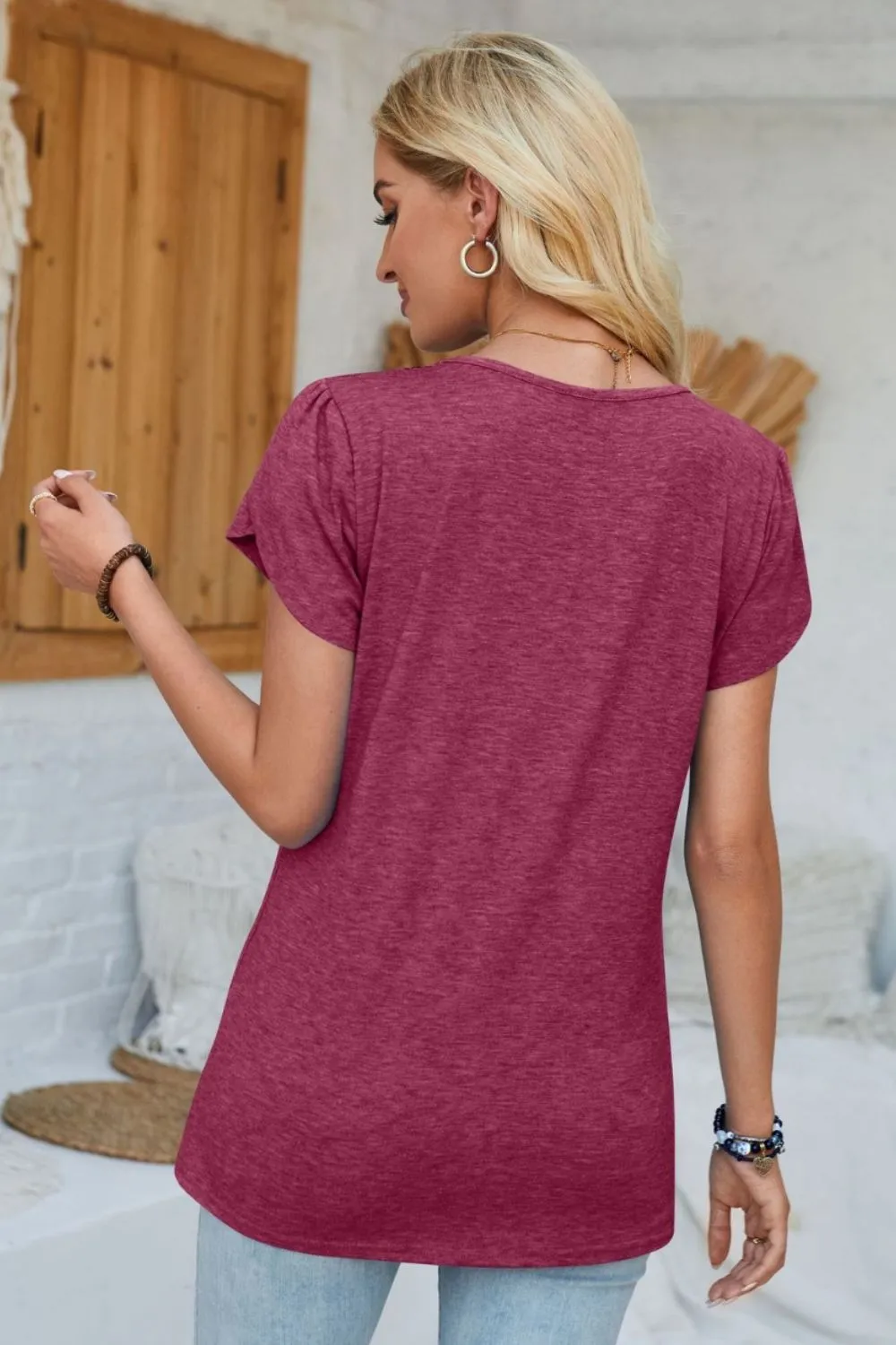V-Neck Petal Sleeve T-Shirt, image 32