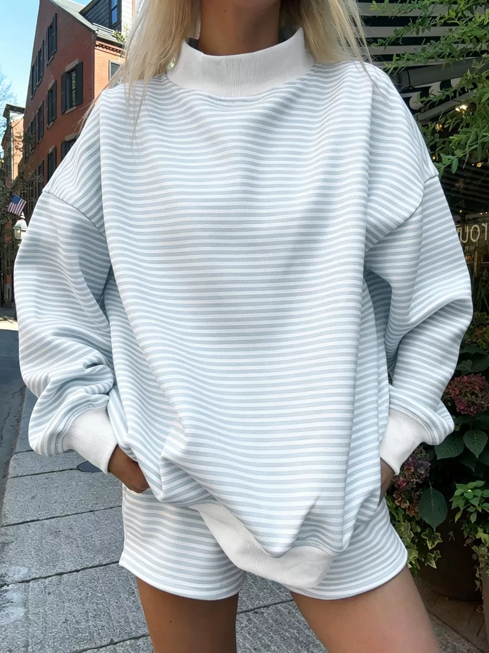 Striped Mock Neck Sweatshirt and Shorts Set, image 9