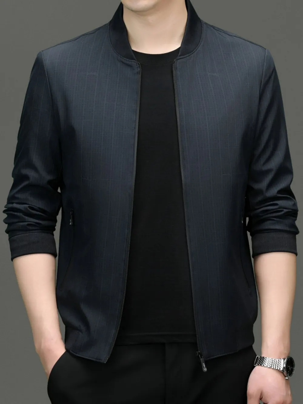 Men's Plus Size Zip Up Long Sleeve Jacket, image 5