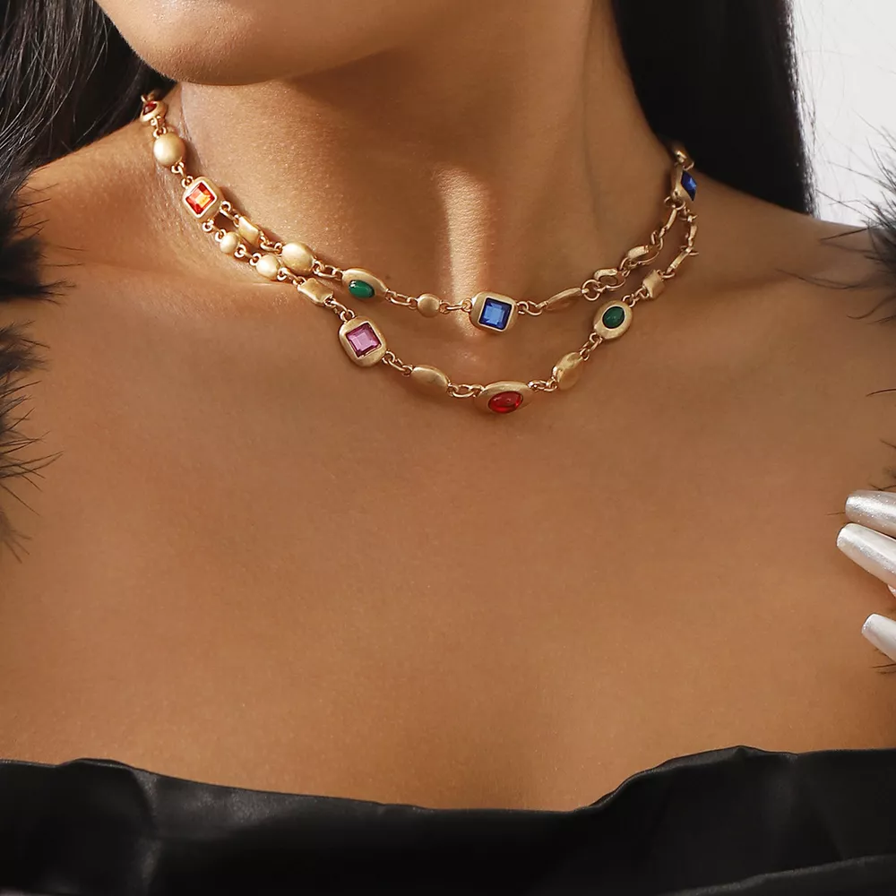 Vintage Multi-Gemstone Double Layered Necklace, image 12