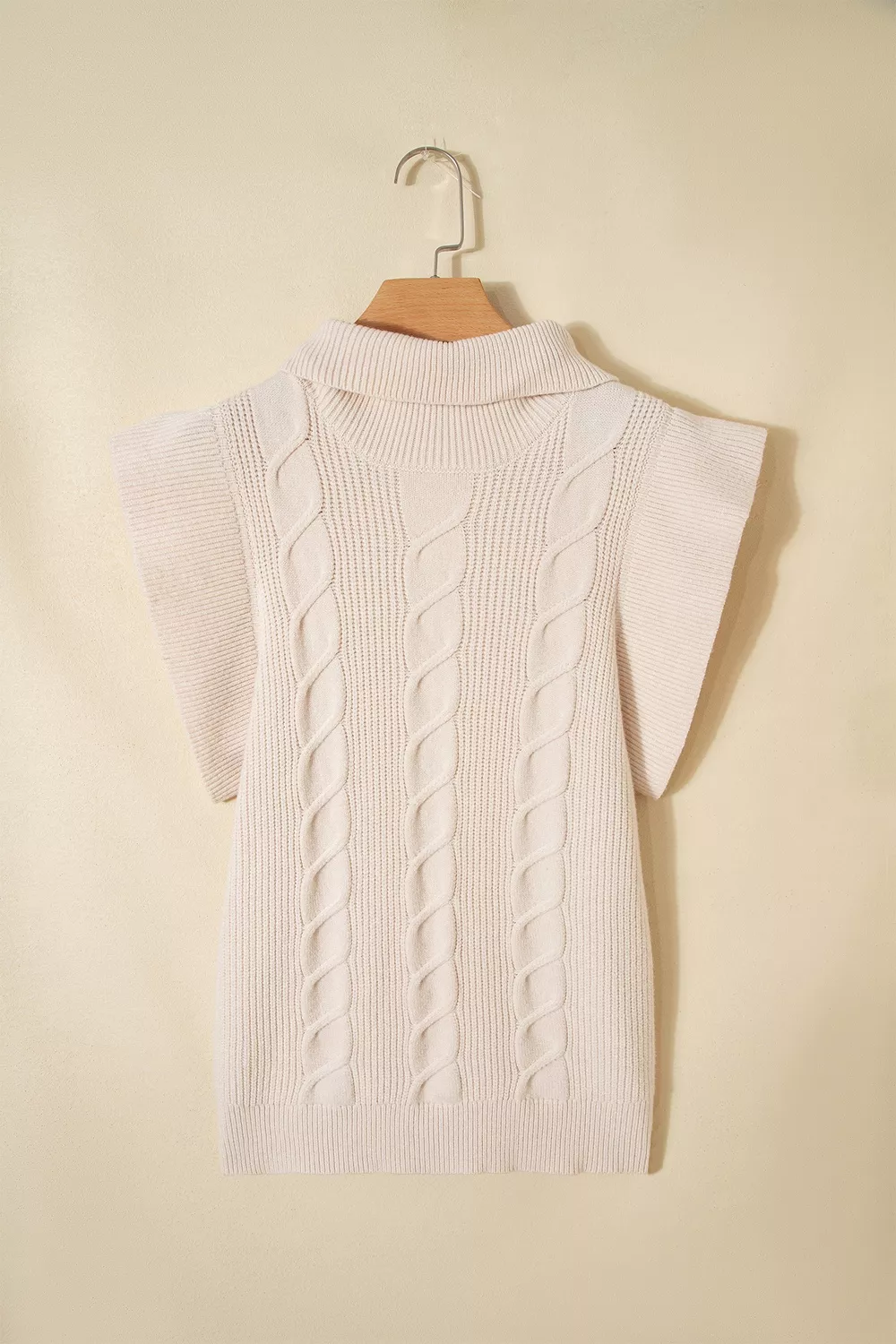Cable Knit Turtleneck Ruffled Short Sleeve Sweater, image 17