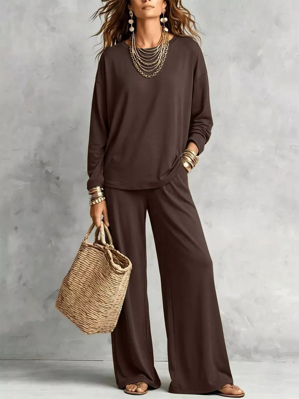 Round Neck T-Shirt and Wide-Leg Pants Set, image 4