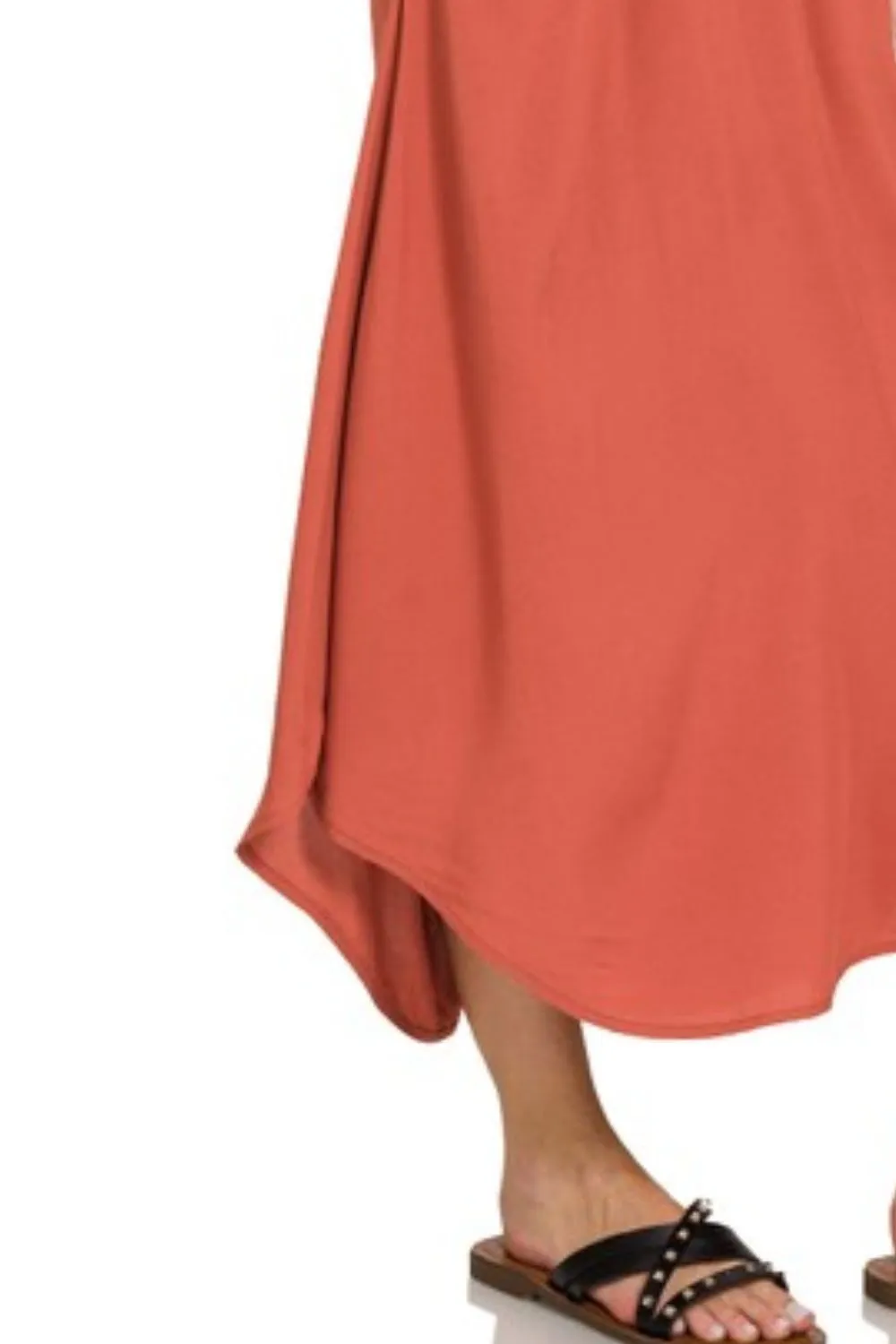 Woven Arc Hem Cami Midi Dress With Flowy Pockets, image 3
